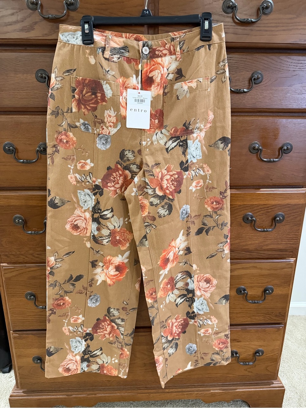 Entro Floral Wide-Leg Pants — Tan Floral NWT